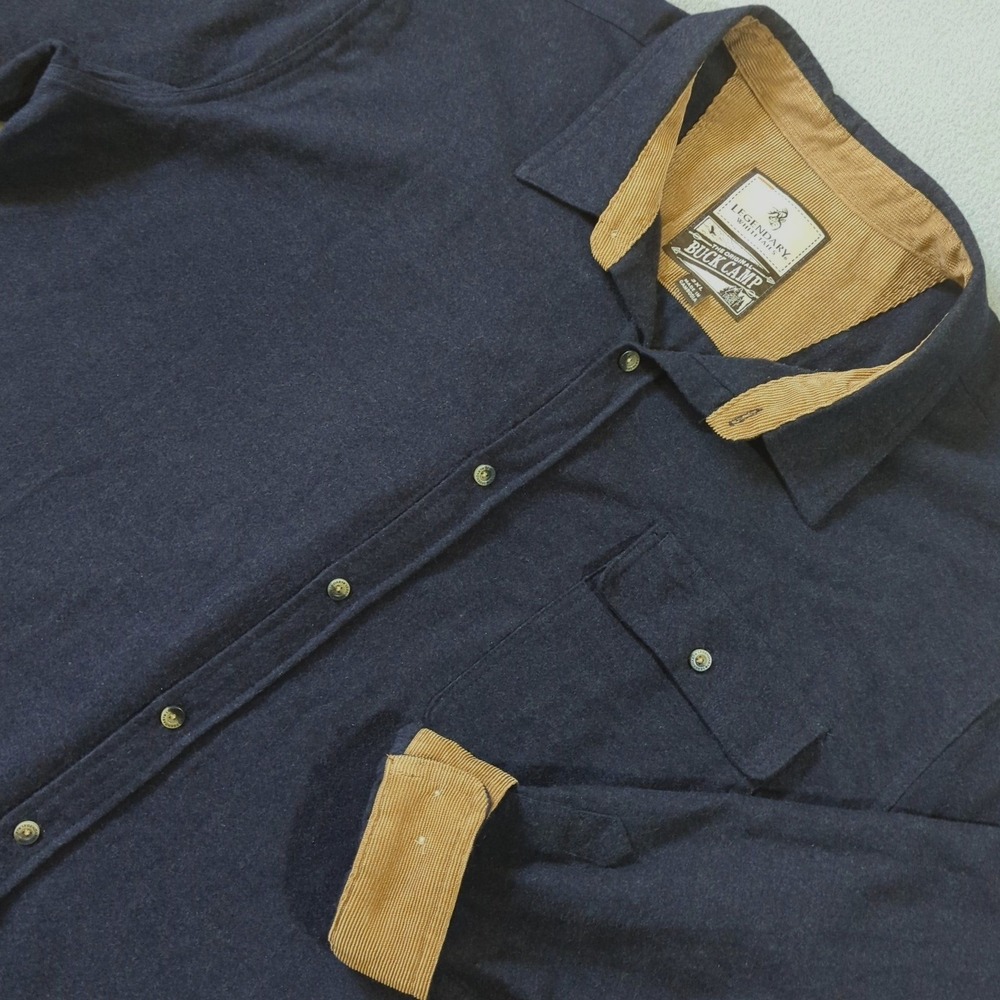 Legendary Whitetails Buck Camp Navy Blue Flannel Shirt Mens 3XL Corduroy Trim